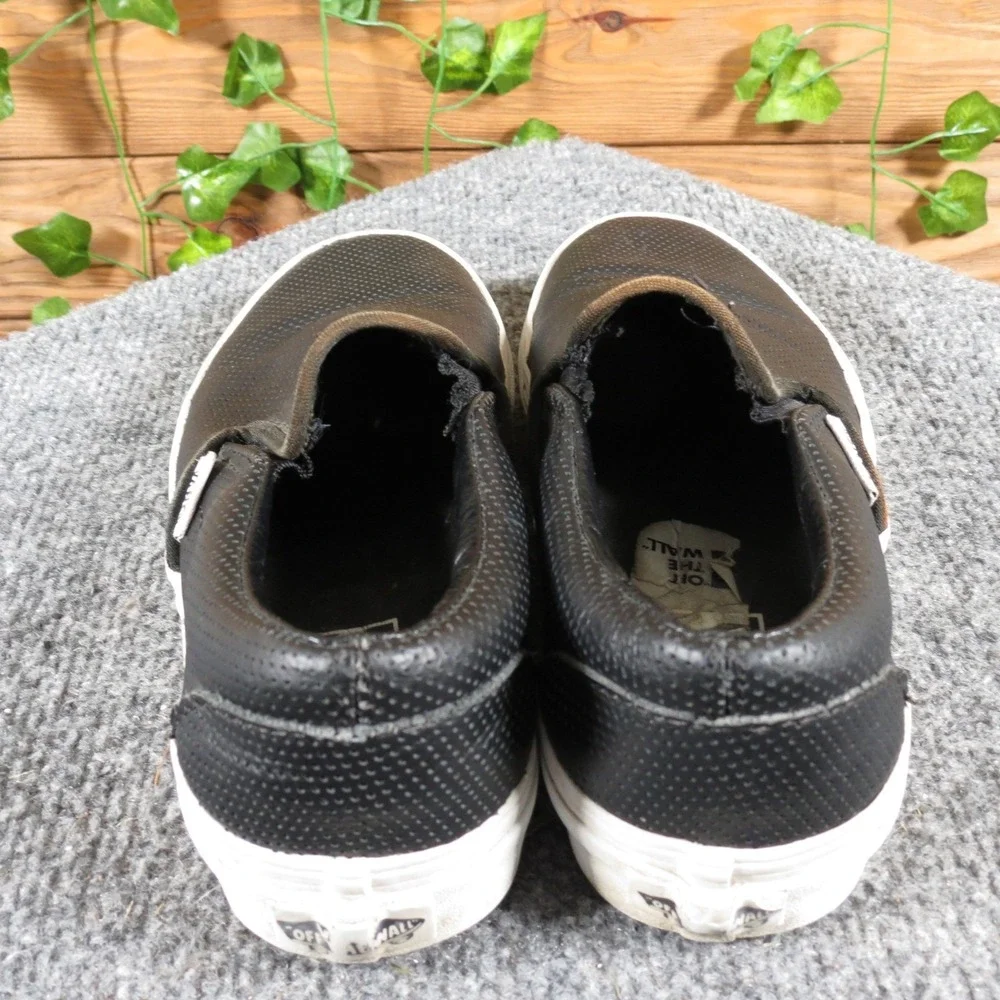 Vans Classic Slip-On‎ Women 5.5 Black Leather Perforated Casual Skate Sneakers